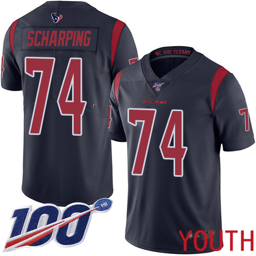 Houston Texans Limited Navy Blue Youth Max Scharping Jersey NFL Football #74 100th Season Rush Vapor Untouchable